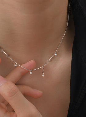 日系coss koko通体925银水滴流苏项链女ins小众高级感细碎闪钻