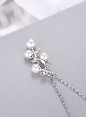 日系coss kokos925银新款简约树叶项链女珍珠叶子吊坠diy空托