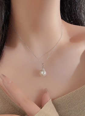 日系coss koko欧美s925银单颗珍珠项链女巴洛克轻奢高级感毛衣链