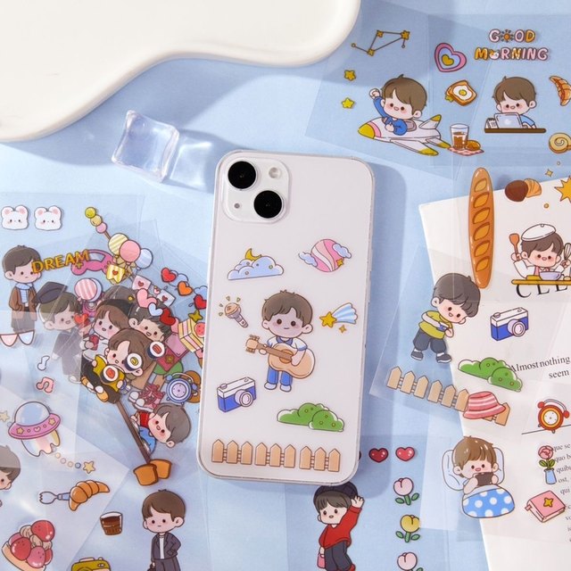 100 pieces of sunshine boy notebook sticker set cute cartoon notebook material decorative small pattern PET waterproof