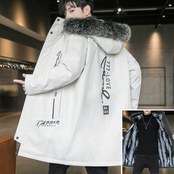 Parker ຜູ້ຊາຍ velvet thickened ກາງ-ຍາວ trendy ເສື້ອກັນຫນາວຜູ້ຊາຍ hooded trendy coat cotton coat warm coat