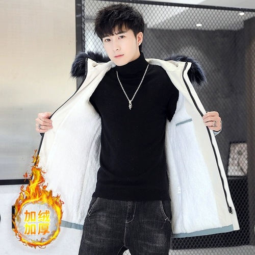 Хлопковая куртка, длинный утепленный трендовый пуховик с пухом, в корейском стиле, средней длины, коллекция 2021