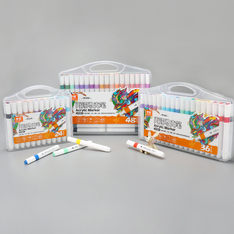 中彩丙烯马克笔水性小学生专用36色防水不透色咕卡水彩笔48色儿童美术无毒可水洗24色绘画本手绘彩色画笔DIY - 图3