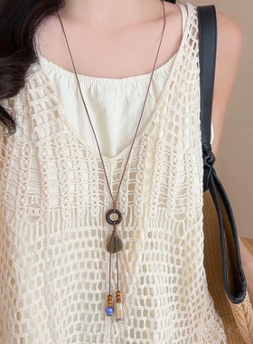 民族风树叶吊坠长款项链女