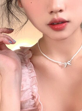 珍珠蝴蝶结锆石项链女款