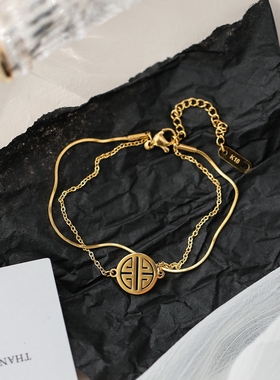 日韩ins潮冷淡风k金色女钛钢手链
