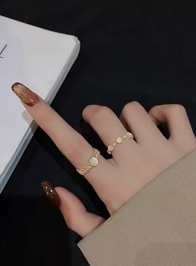 两件套装月光石戒指女ins猫眼