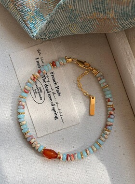 新中式彩色石珍珠项链女轻奢小众高级感饰品多巴胺配饰配裙子夏天