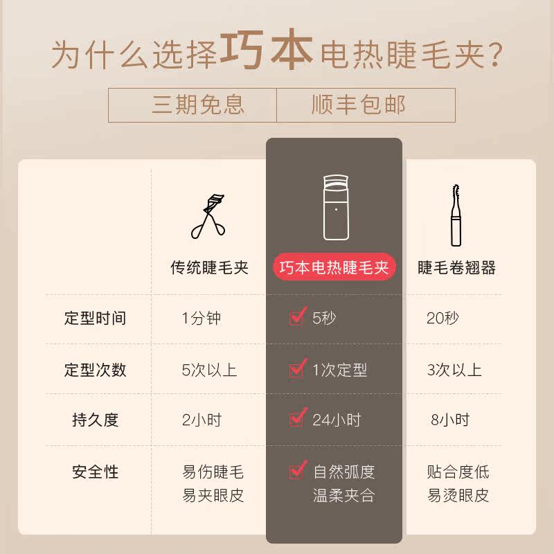 巧本热热感卷翘烫睫毛大眼睛睫毛夹 巧本化妆/美容工具