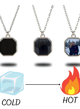 温感变色项链定制图片照片加热变色不锈钢项链方形情侣送男女朋友