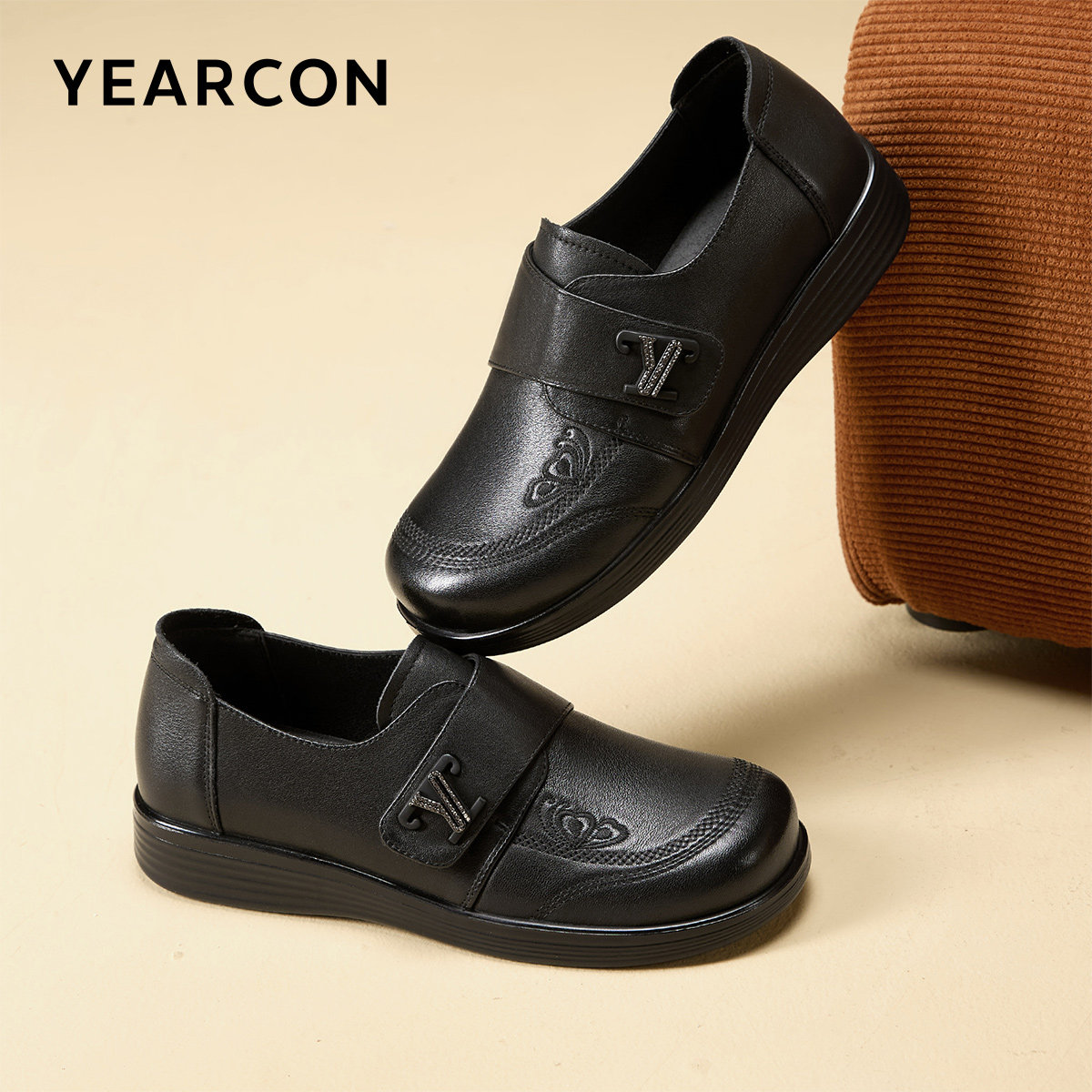 意尔康妈妈鞋真皮春秋季中老年舒适不累脚皮鞋奶奶单鞋老人鞋子女,淘宝优惠券,粉丝福利购,淘宝优惠卷