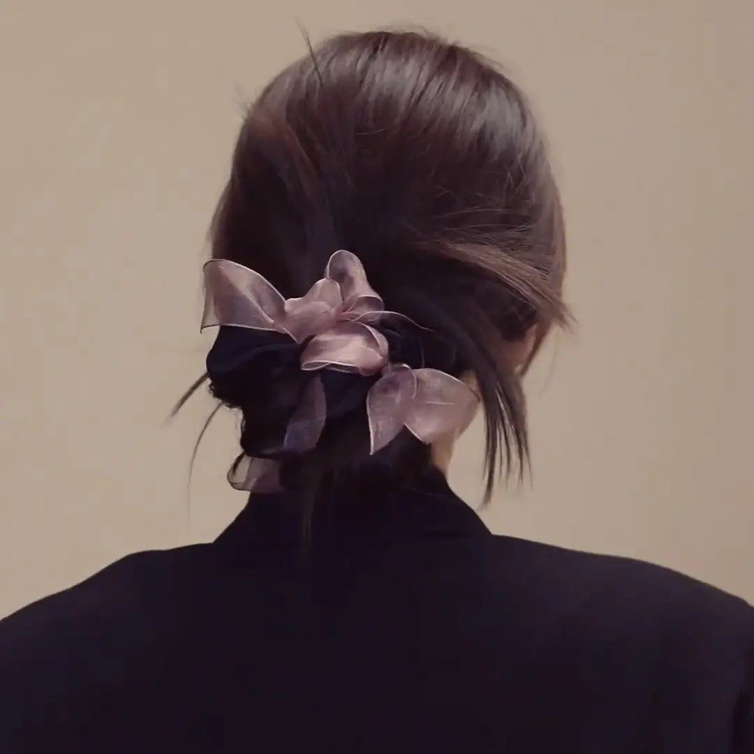 2025新款超仙蝴蝶结网纱小肠发圈低丸子头发绳女扎头发头绳低马尾,淘宝优惠券,粉丝福利购,淘宝优惠卷