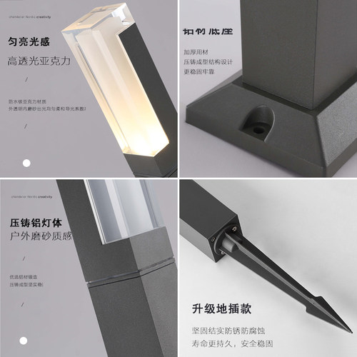 户外灯太阳能庭院灯草坪灯防水方形民宿别墅灯花园林景观灯公园灯 - 图1