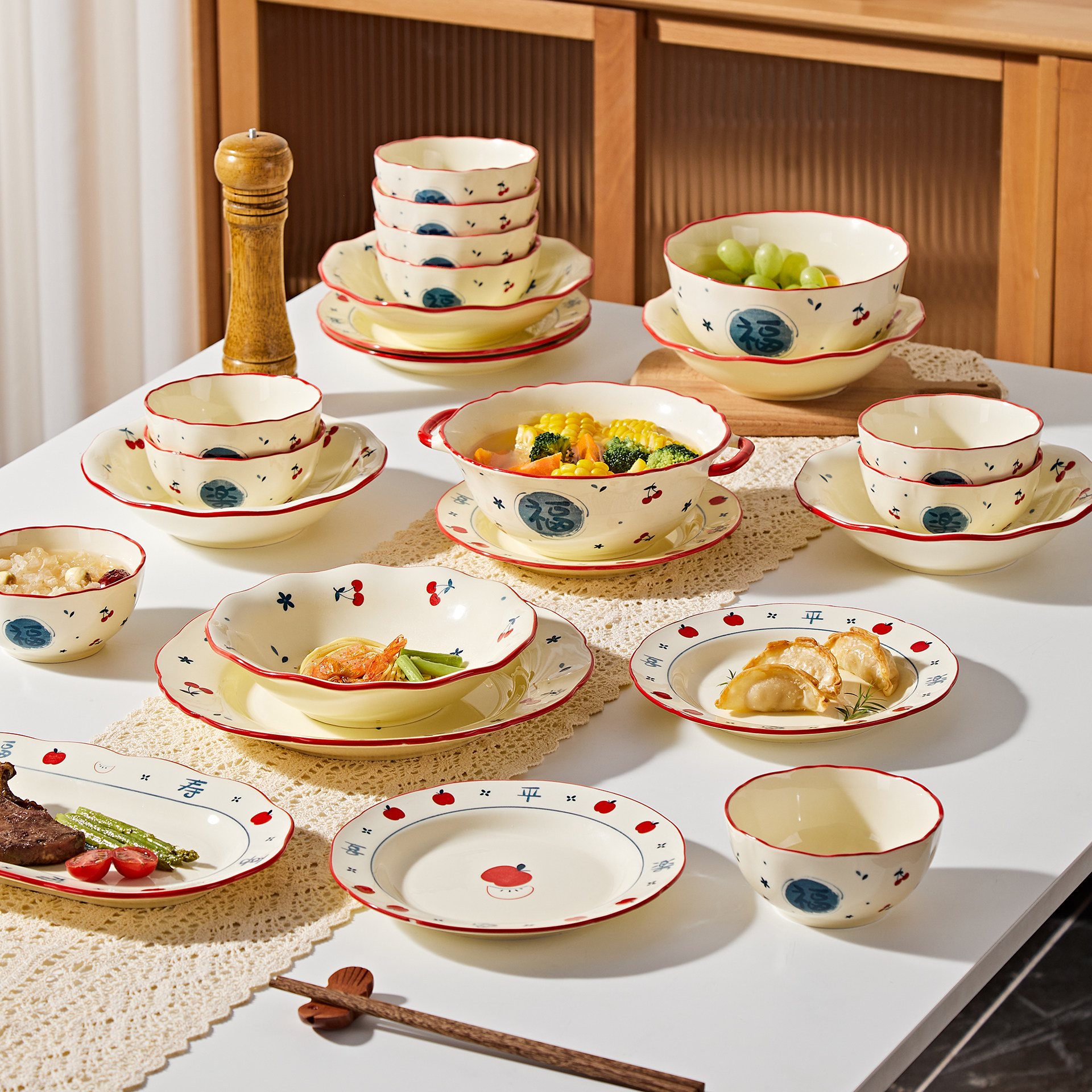 新中式餐具碗碟碗具碗盘乔迁之喜碗筷盘子碗套装组合家用釉下彩碗,淘宝优惠券,粉丝福利购,淘宝优惠卷