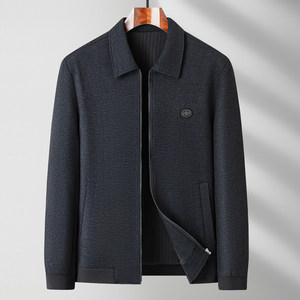 罗蒙中老年男士春秋季新款毛呢夹克商务休闲爸爸秋装翻领外套上衣