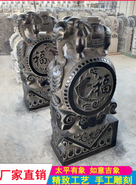 石雕门墩一对抱鼓石青石仿古貔貅麒麟狮子象庭院门口家用石鼓门当