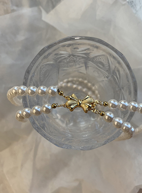 十里间法式蝴蝶结珍珠项链锁骨链