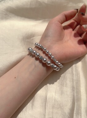 十里间【s925银｜海粉玫瑰】法式浪漫s925银珍珠手链叠戴手串