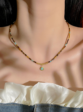 十里间天然石民族风项链锁骨链