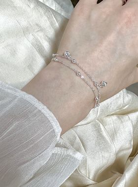十里间【双层桃心｜纯银】甜美小清新S925银爱心手链百搭手环手串