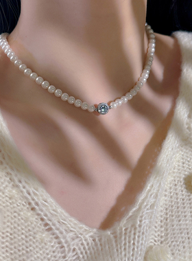 十里间法式浪漫珍珠锆石项链颈链