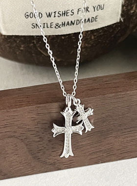 十里间【925银｜双十字】简约气质小众锆石项链个性十字架锁骨链
