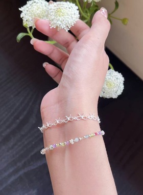 十里间【纯银｜一些蝴蝶结】甜美天然石串珠手链s925叠戴度假手串