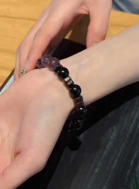 十里间【很正的紫晶】甜妹小清新天然石水晶木质手链百搭禅意手串