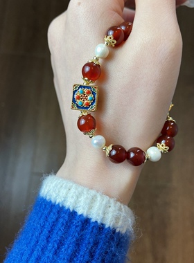 红玛瑙淡水珍珠古风手链