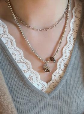 十里间【木马乐园】可爱甜美珍珠小马项链叠戴空气串珠锁骨链