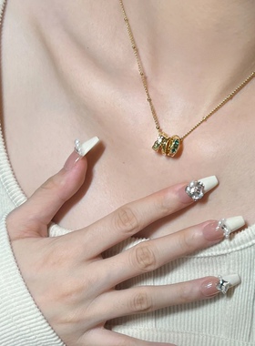 中古锆石祖母绿可调节项链