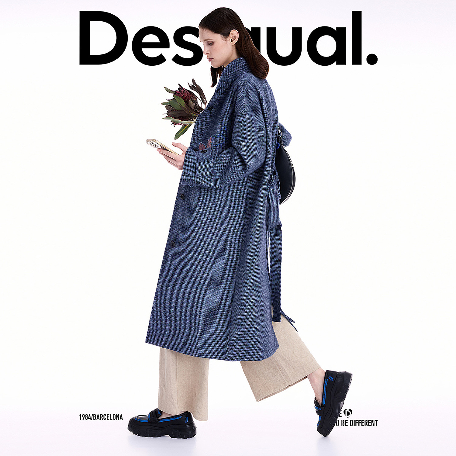 【超能小太阳严选】Desigual25秋冬新品手绘花卉刺绣立领大衣外套,淘宝优惠券,粉丝福利购,淘宝优惠卷