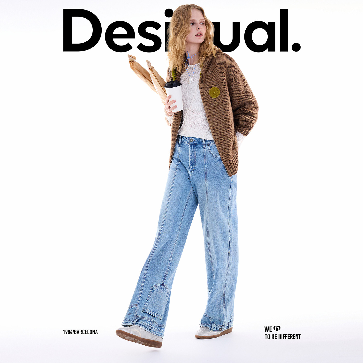 Desigual【博主同款】25秋冬新品羊毛混纺撞色连帽针织女士外套