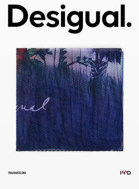 Desigual26秋冬新品深蓝渐变油画花卉褶皱长款印花丝巾围巾