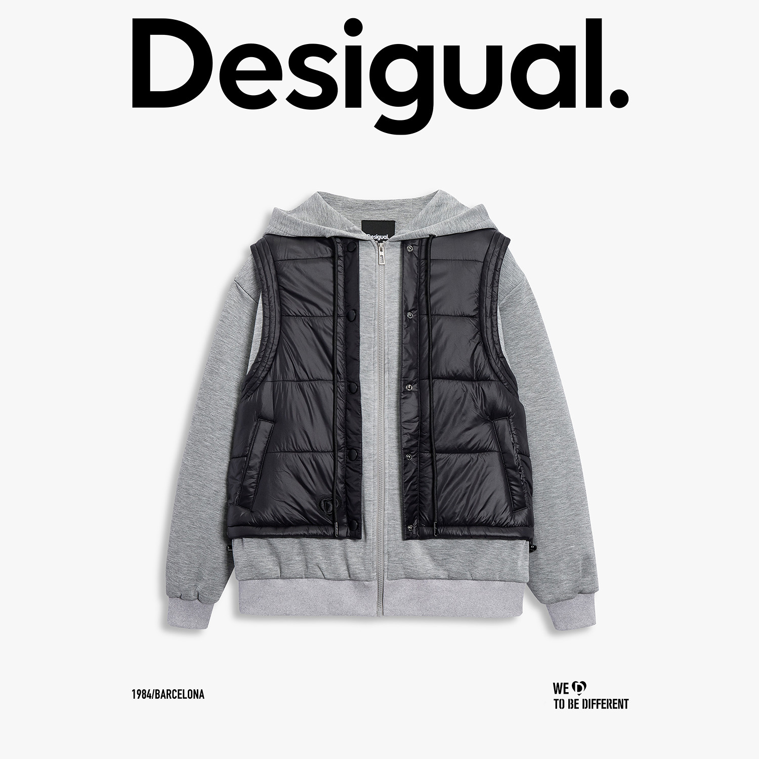 【超能小太阳严选】Desigual25秋冬新品假两件马甲拼接夹棉外套,淘宝优惠券,粉丝福利购,淘宝优惠卷