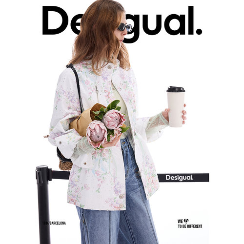 Desigual26春夏新品宽松雕孔镂空花朵印花长袖女式外套 - 图1