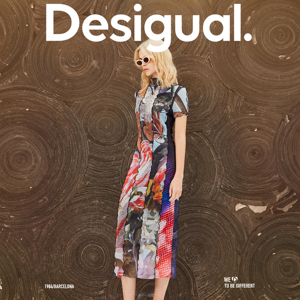 Desigual【博主同款】24春夏新款拼接印花修身连衣裙长裙女显瘦-图0