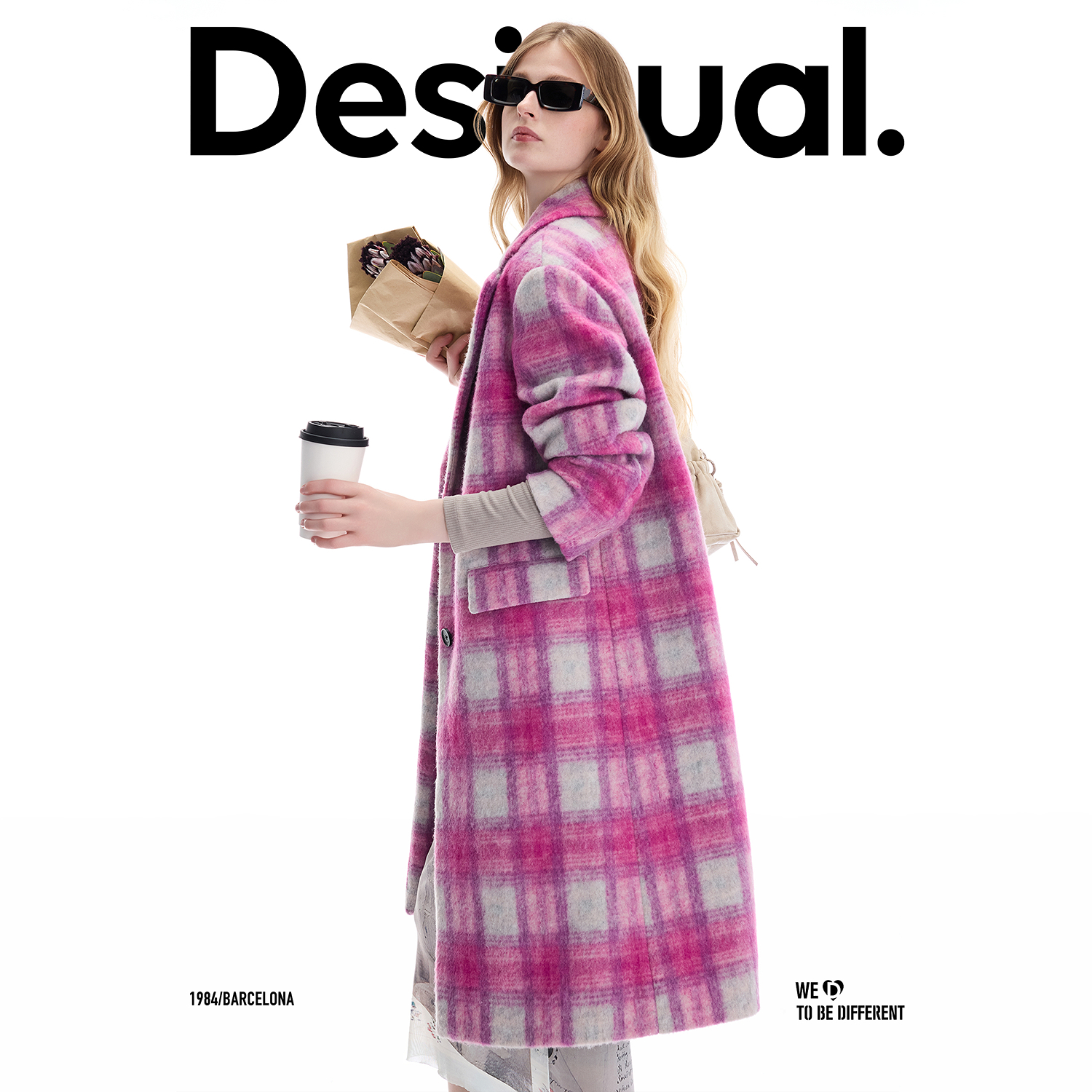 Desigual25 new autumn and winter plaid gun lapel single-breasted women's coat