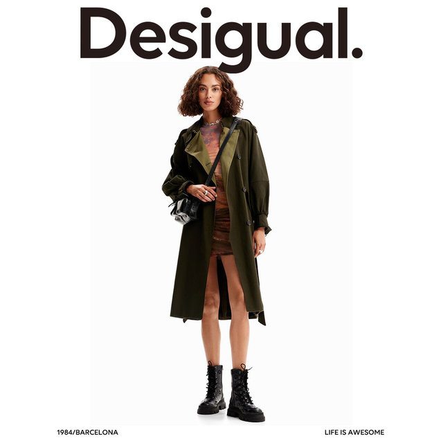 Silhouette Contrast Color Women's Trench Coat Desigual