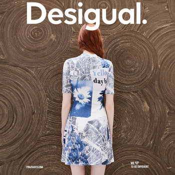 Desigual24 ແບບ retro ລະດູໃບໄມ້ປົ່ງແລະລະດູຮ້ອນແບບ retro ໃໝ່ ພິມເສື້ອແຂນສັ້ນເຄິ່ງຄໍເຕົ່າ