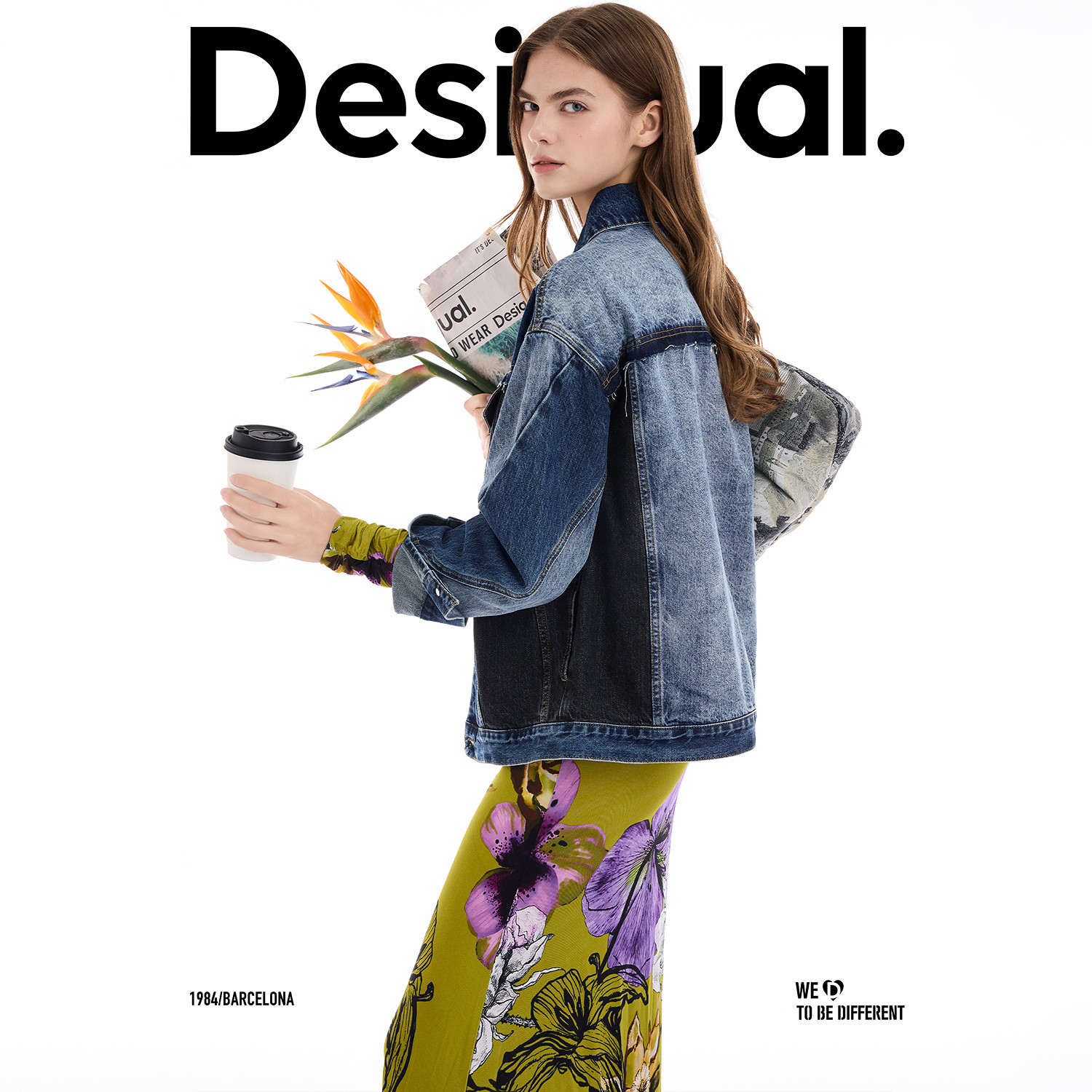 Desigual牛仔撞色水洗拼接解构前口袋设计夹克女士外套