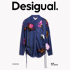 Desigual Faux Denim Floral Print Lapel Long Sleeve Blue Loose Women's Shirt Top