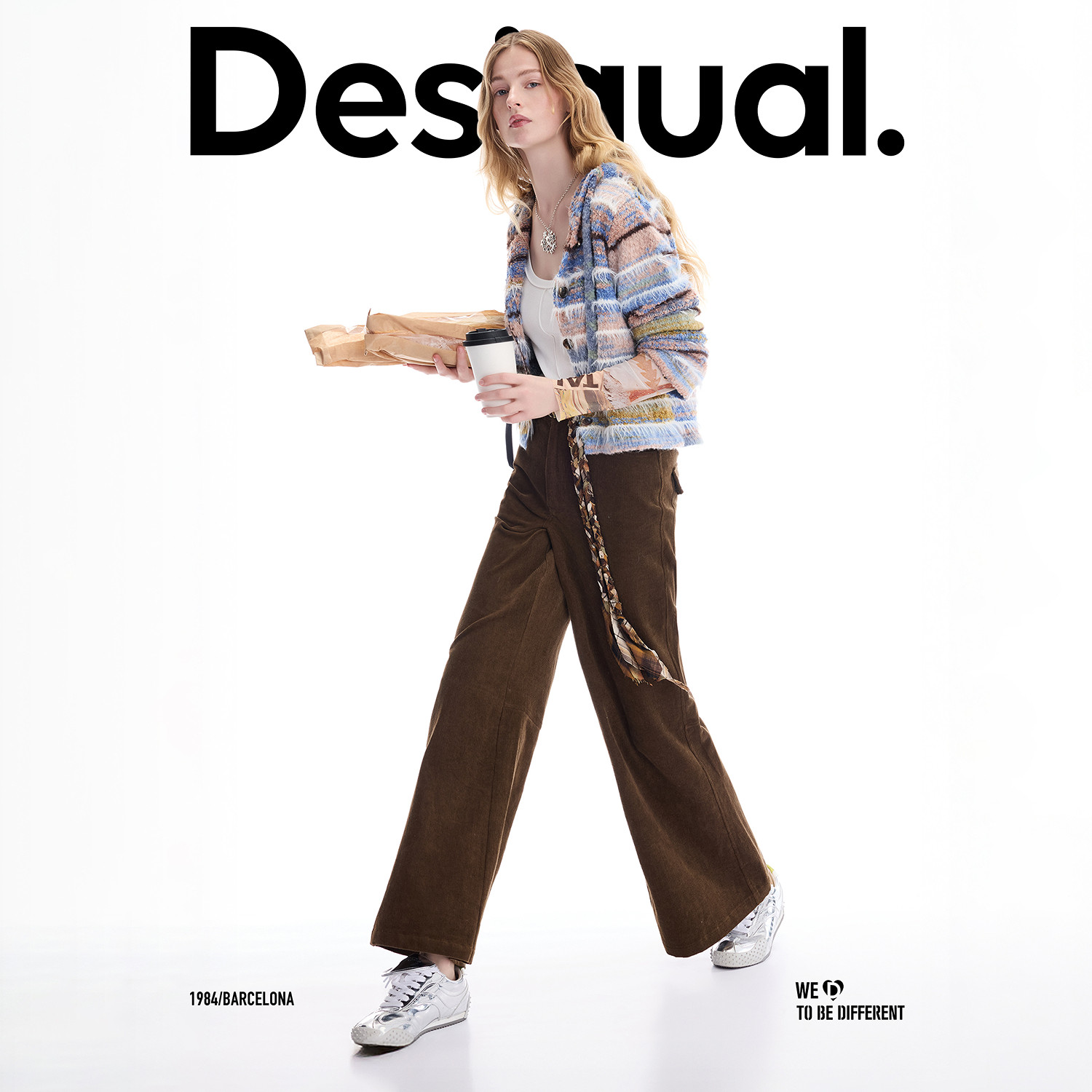 Desigual25秋冬新品针织段染纱蓝白条纹设计连帽开衫女士针织衫,淘宝优惠券,粉丝福利购,淘宝优惠卷