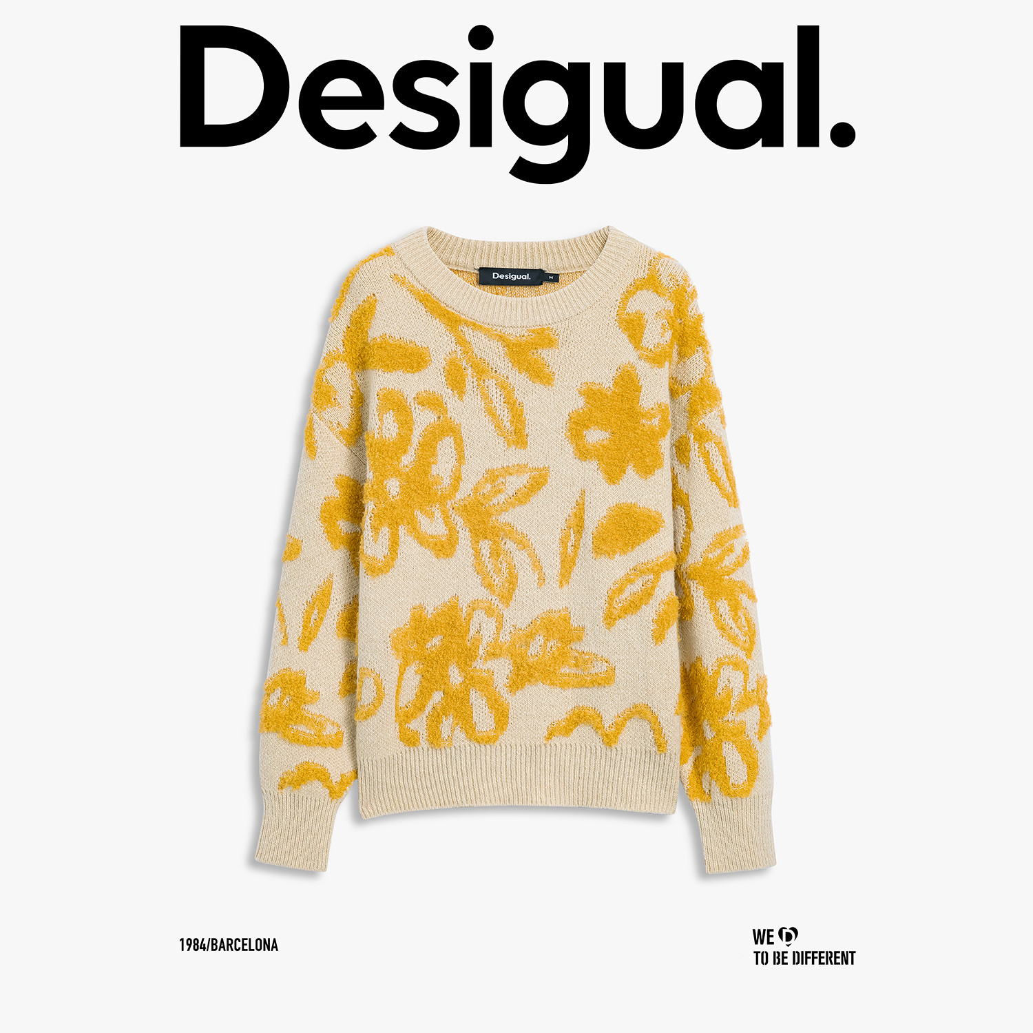 Desigual25 autumn and winter new turmeric flower three-dimensional jacquard women's sweater