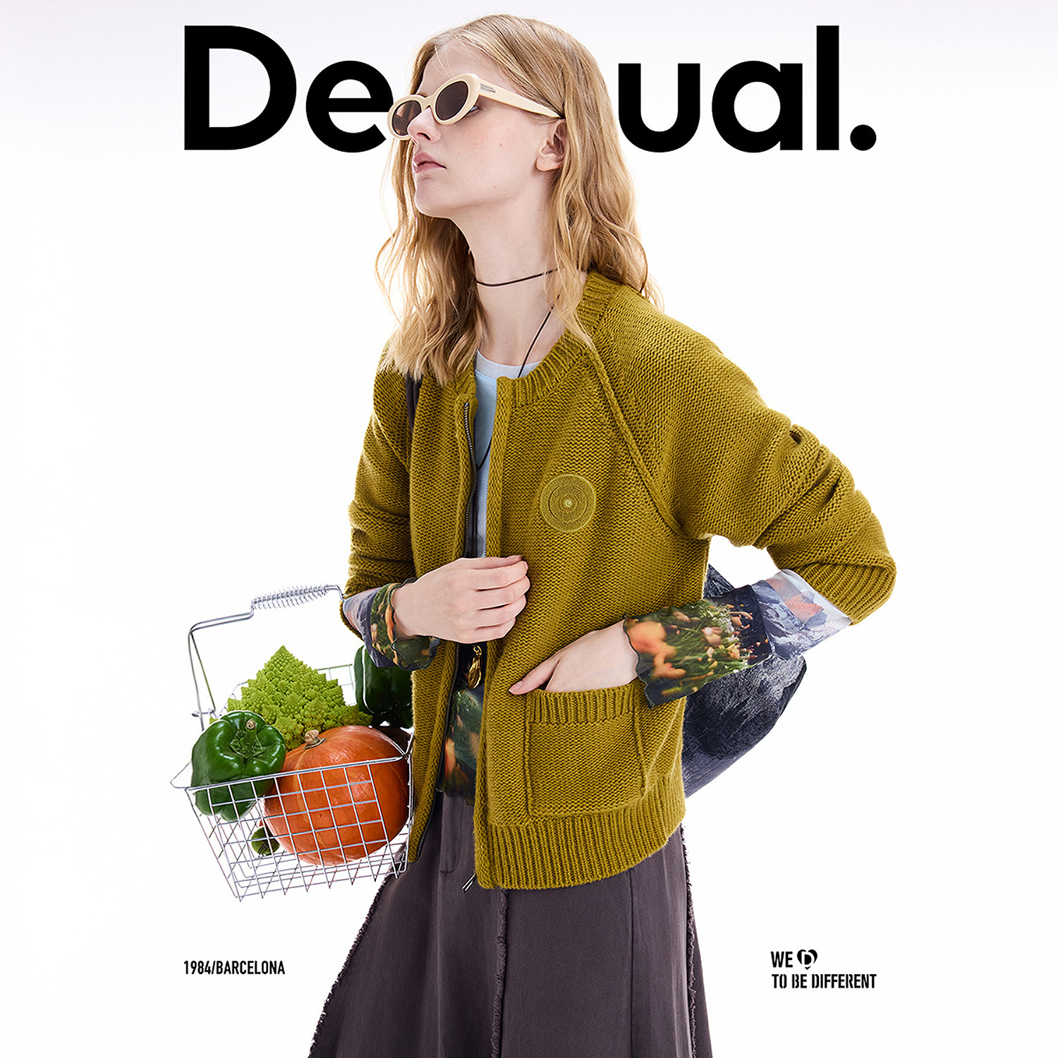 Desigual秋冬新品羊毛混纺宽松圆标拉链针织开衫女士外套