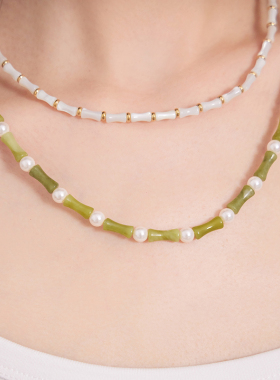 南方玉多色竹节串珠项链