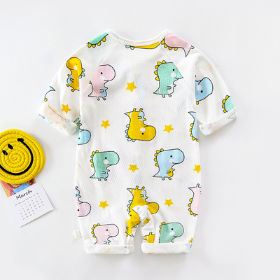 婴儿空调服夏季薄竹纤维睡衣长袖连体衣透气网眼新生宝宝纯棉衣服