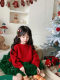 Girls tutu skirt suit burgundy star bunny skirt knitted sweater red Christmas and New Year clothes puffy princess skirt