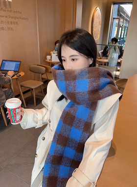 高级感围巾女冬季日系复古格子