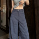 ເກາະຟອງຝ້າຍ plaid pants ສີຟ້າສໍາລັບແມ່ຍິງ